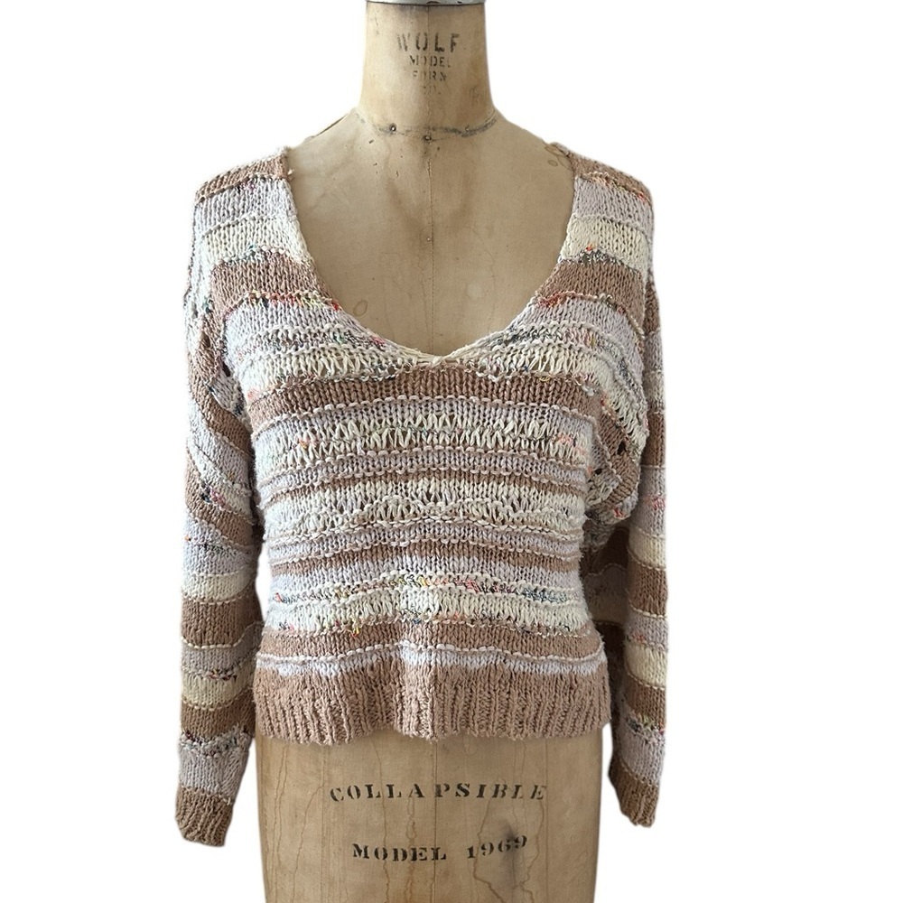 Free People Lake Life Pullover Open Knit Cropped Sweater in Sunset Sand Size XS - Picture 5 of 11